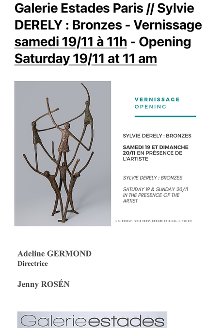 Galerie Estades Paris –  » Sylvie Derely  » Bronzes – 19 Novembre au 08 Janvier 2023.