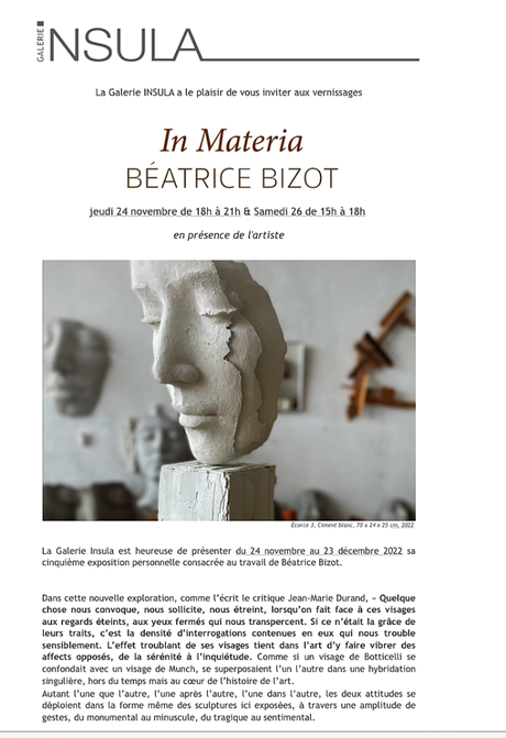 Galerie Insula « In Materia » Béatrice Bizot – à partir du 24 Novembre 2022.