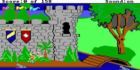 10 studios de jeux vidéo disparus et leur jeu le plus célèbre Le héros marche à côté d'un grand château dans King's Quest 1984