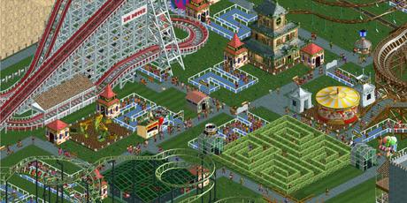 10 studios de jeux vidéo disparus et leur jeu le plus célèbre Une vue aérienne d'un parc à thème de Rollercoaster Tycoon