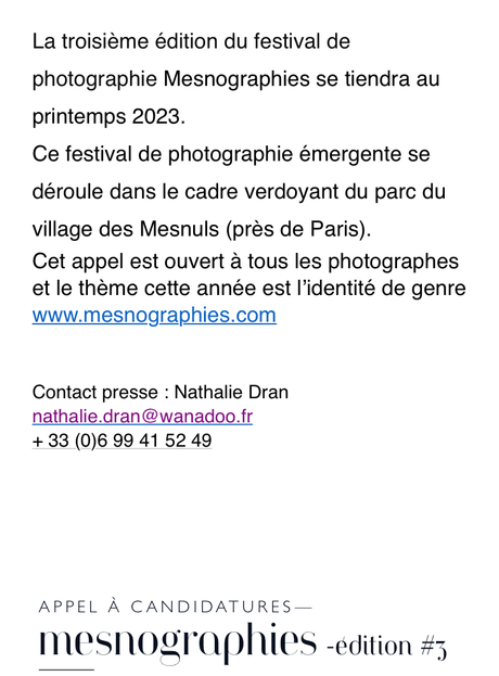 Appel à candidatures /MESNOGRAPHIES/ 3me édition.