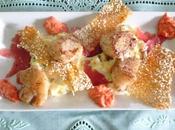 Coquilles salade œufs, coulis poivrons, jambon