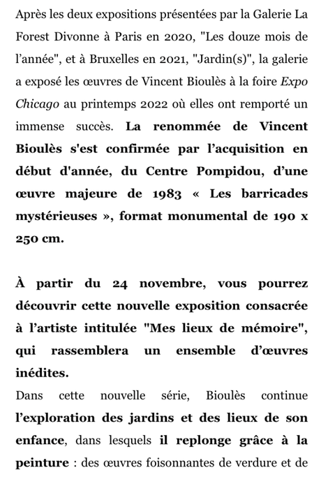Galerie La Forest Divonne « Mes lieux de mémoire » Vincent Bioulès – à partir du 24 Novembre 2022.