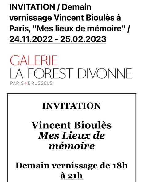 Galerie La Forest Divonne « Mes lieux de mémoire » Vincent Bioulès – à partir du 24 Novembre 2022.
