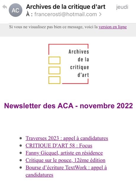 Archives de la critique d’Art – Novembre 2022.