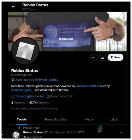 Vérification de la page Twitter de Roblox