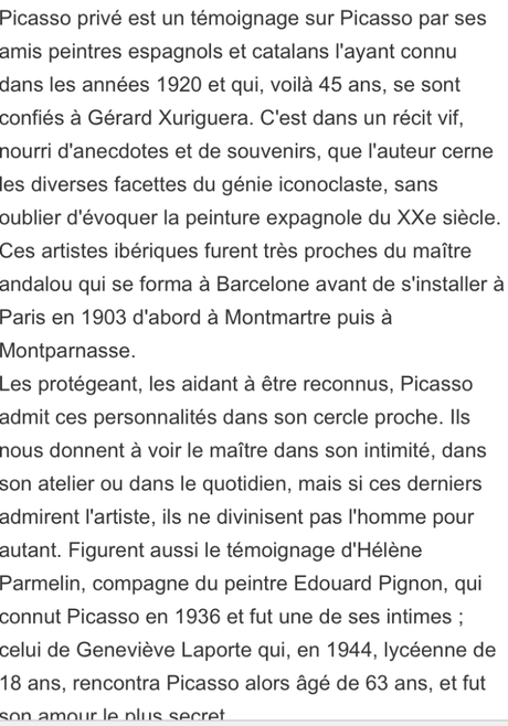 Un livre prochain : « Picasso Privé » de Gérard Xuriguera .