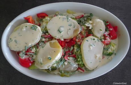 Pommes de terre gratinées aux poireaux, brocoli et poivron Pommes de terre gratinées aux poireaux, brocoli et poivron