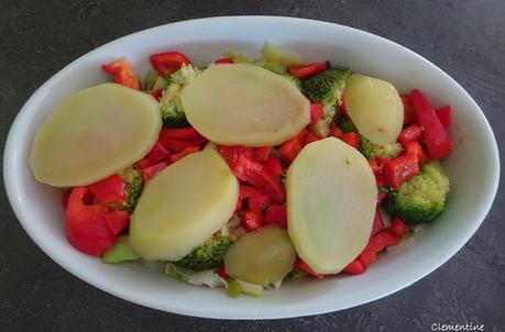 Pommes de terre gratinées aux poireaux, brocoli et poivron Pommes de terre gratinées aux poireaux, brocoli et poivron