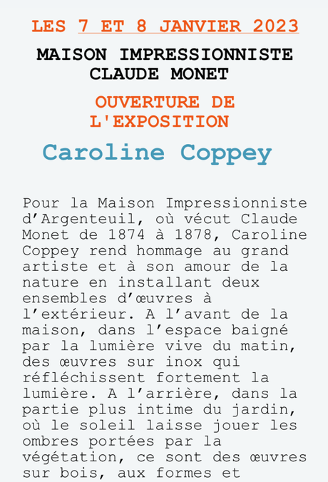 Maison des Impressionnistes – Claude Monet – 7/8 Janvier 2023. «  » Caroline Coppey «  »