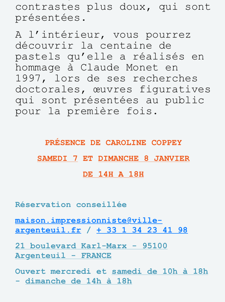Maison des Impressionnistes – Claude Monet – 7/8 Janvier 2023. «  » Caroline Coppey «  »