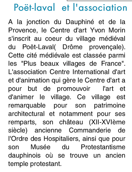 Centre d’Art Yvon Morin ( Drôme Provencale) le 11 Décembre prochain.