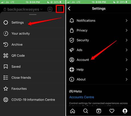 7 meilleures façons de réparer les appels Instagram qui ne fonctionnent pas sur Android Paramètres du compte Instagram