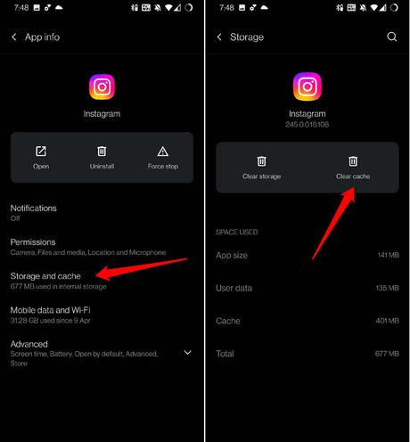 7 meilleures façons de réparer les appels Instagram qui ne fonctionnent pas sur Android vider le cache d'instagram
