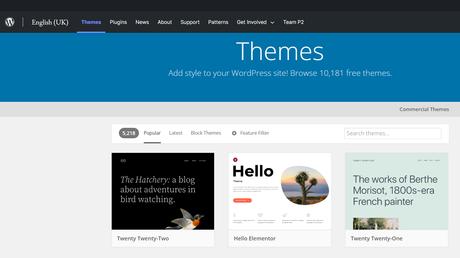 Comment personnaliser un thème WordPress Capture d'écran de la page d'accueil des thèmes WordPress