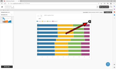 Nos 5 meilleurs conseils Flourish pour de superbes visualisations de données Capture d'écran montrant où cliquer sur une flèche pour ajouter une annotation