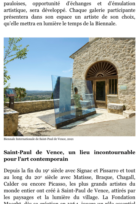 3me édition de la Biennale Internationale Saint-Paul de Vence -du 3 juin au 1er Octobre 2023.