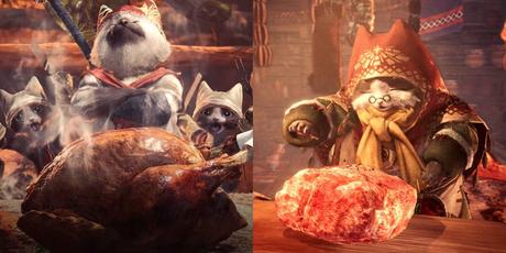 Le chef Meowscular fier de sa dinde, le chef Grammeowster assaisonne avec amour de la viande