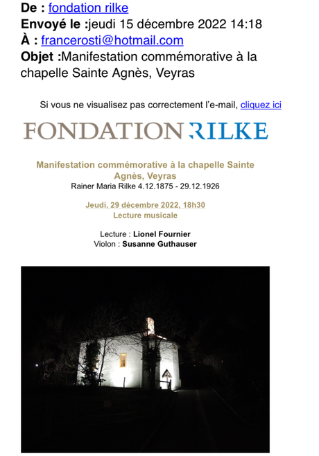 Fondation Rainer-Maria RILKE – le Jeudi 29 Décembre 2022.