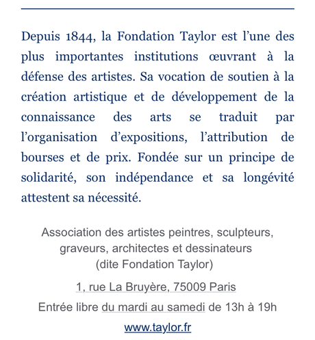 Fondation Taylor – le tout début de l’année prochaine :
