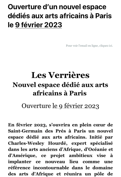 Prochainement – « Les Verrières » avec des arts africains.