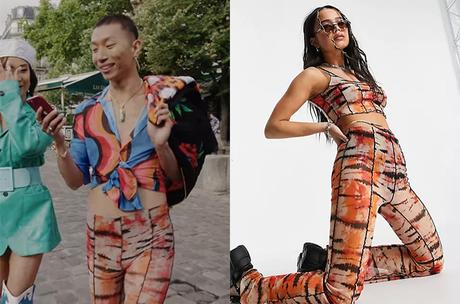 EMILY IN PARIS : Étienne’s exposed seam patterned flare trouser with thong detail in orange in S3E01