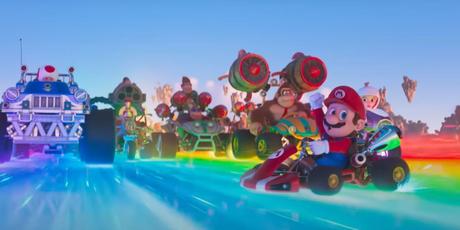 Bande-annonce du film Mario Mario Kart sur Rainbow Road Funky Kong en arrière-plan