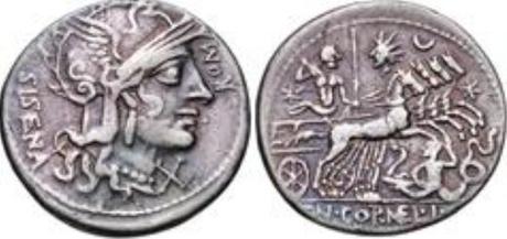 CroissantEtoile Zeus quadrige Denier de L.Cornelius Sisenna Roma 118-107 BC Typhon Crawford 310-1