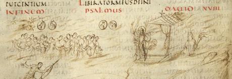 Lune-soleil : thèmes chrétiens Utrecht Psalter Psaume 19 fol 10v