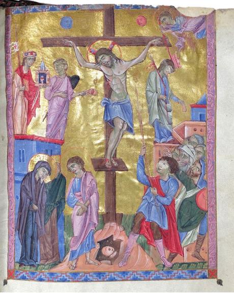 Toros Roslin 1267-68 Crucifixion, Evangile de Malatia (Erevan,Collection du Matenadaran, No. 10675)
