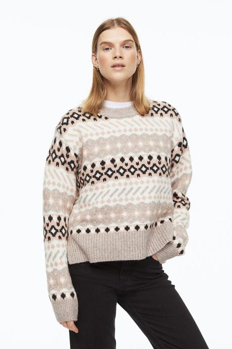 Pull en maille jacquard - Beige/motif - FEMME | H&M FR