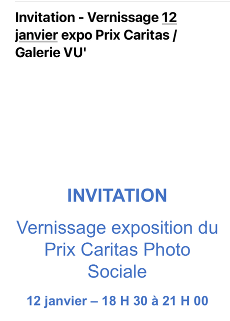 Prix Caritas / Galerie VU. le 12 Janvier 2023.( Prix Photo Sociale) 13/28 Janvier 2023.