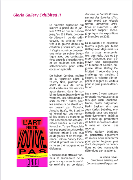 Gloria Gallery « Exhibited  II » à partir du 14 Janvier 2023.