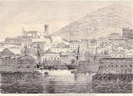 La porte de mer à Gaète lors du siège de  1861 d'après un dessin de Durand-Brager. La fin d'un royaume.