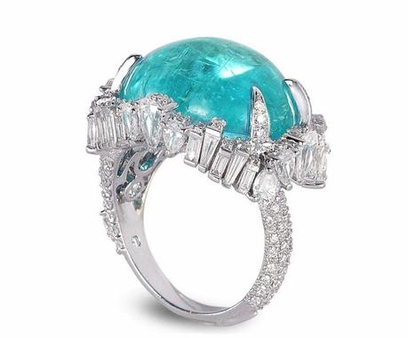 Bague tourmaline paraiba cabochon coomi