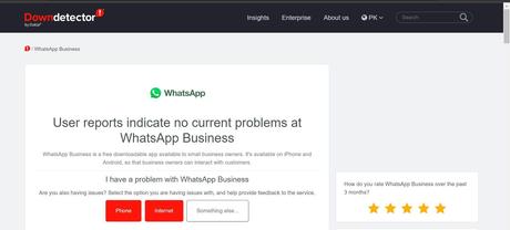 Vérification de l'état du backend de WhatsApp sur le site officiel de Downdetectors