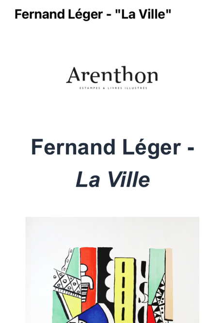 Galerie Arenthon « Fernand Léger – La Ville » à partir du 19 Janvier 2023.