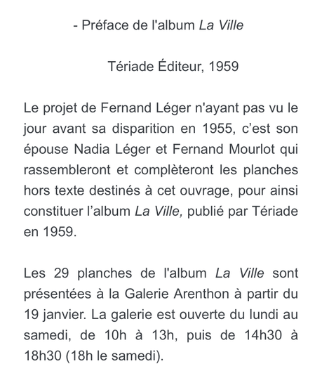 Galerie Arenthon « Fernand Léger – La Ville » à partir du 19 Janvier 2023.