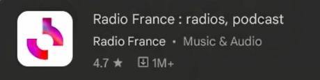 Le logo et la référence de l'application Radio France. Attention, d'autres  podcasts portent le même nom