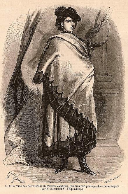 Siège de Gaète — S. M. la reine des Deux-Siciles en costume calabrais — Un article du Monde illustré