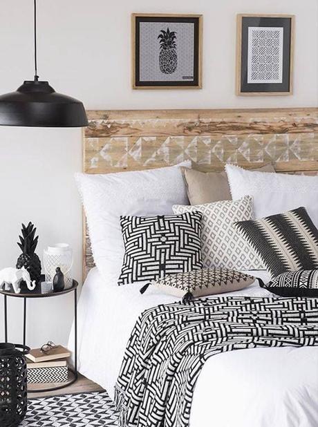 deco ethnique scandinave blanc noir beige bois decoration chambre