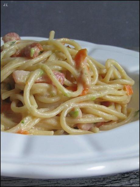 Spaghettis aux légumes facon carbonnara