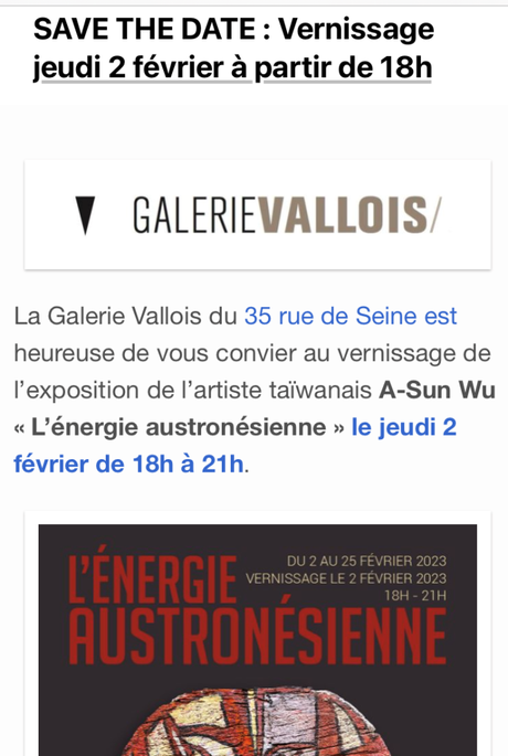 Galerie Vallois  A-SUN WU  à partir du 2 Février 2023.