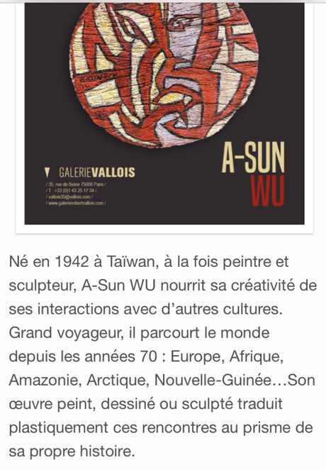 Galerie Vallois  A-SUN WU  à partir du 2 Février 2023.