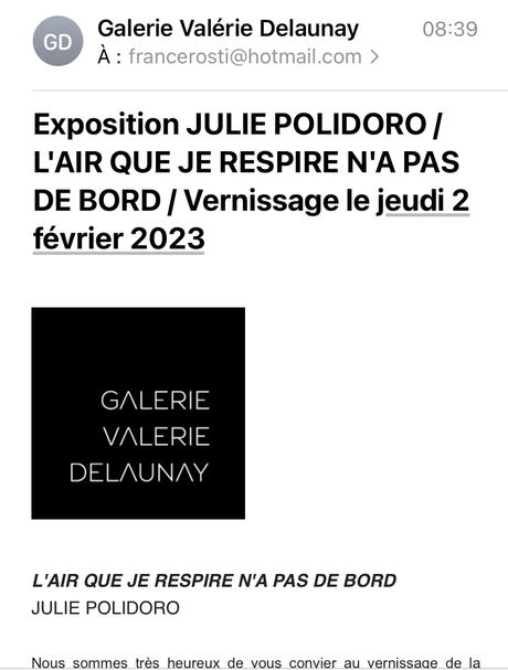 Galerie Valérie Delaunay – exposition Julie Polidoro/ L’air que je respire n’a pas de bord/  2 Février 2023.