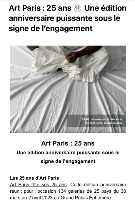 ART PARIS  25 ans à partir du 30 Mars 2023.