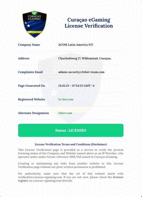 La licence curacienne d’1xBet est valide et tout à fait opérationnelle
