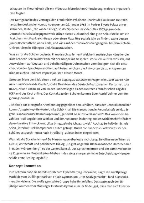 Un article dans le Schwäbisches Tagblatt Tübingen
