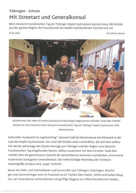 Un article dans le Schwäbisches Tagblatt Tübingen