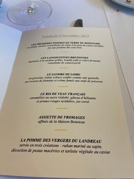 Menu de la table du Boisniard : déjeuner Novembre 2022